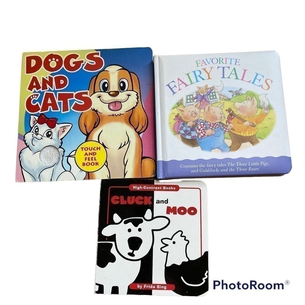 Hardcover Board Book Bundle Kids Children Dogs and Cats Cluck and Moo Fairy Tale